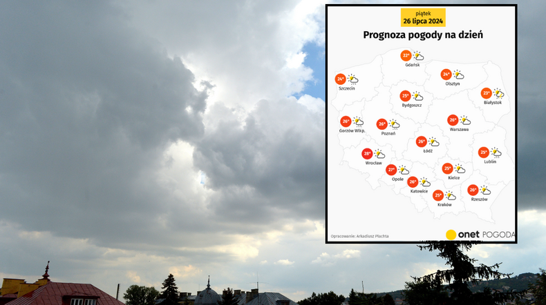 Pogoda na dziś. Przed nami przeważnie ciepły i pogodny dzień, choć będą wyjątki (mapa: Onet Pogoda)