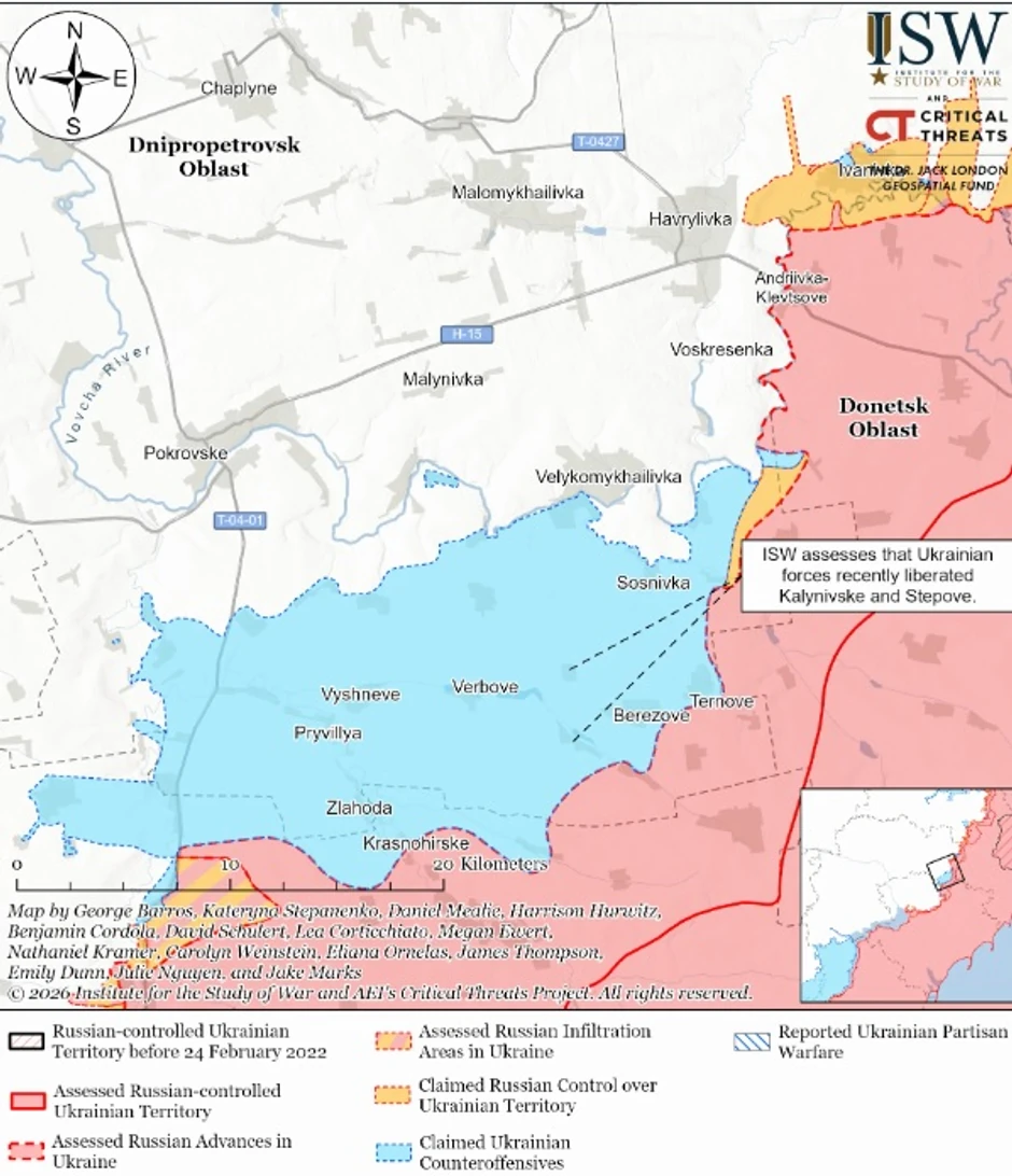 Dnjipropetrovska oblast na mapi ISW od 10. marta