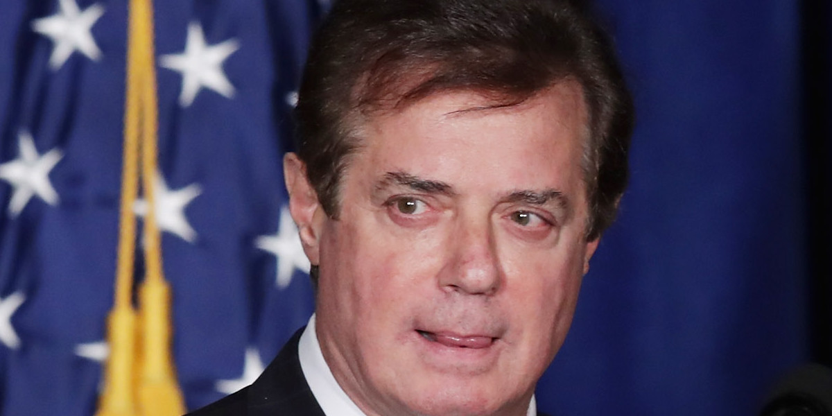 Paul Manafort, advisor to Republican presidential candidate Donald Trump's campaign, checks the teleprompters before Trump's speech at the Mayflower Hotel April 27, 2016 in Washington, DC.