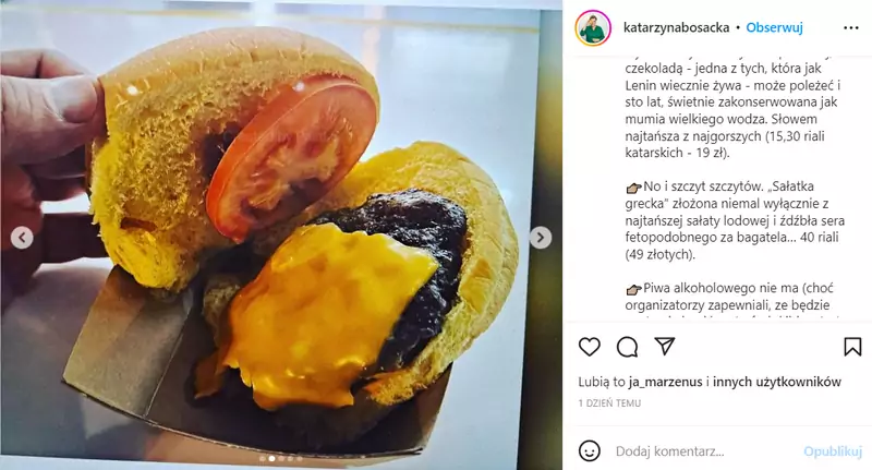 Kolejne zdjęcia burgerów z mundialu / Instagram @katarzynabosacka