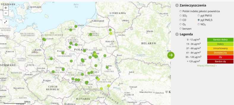 Stężenie pyłu PM2,5 - 2017-02-24 od godziny 6:00 do 7:00