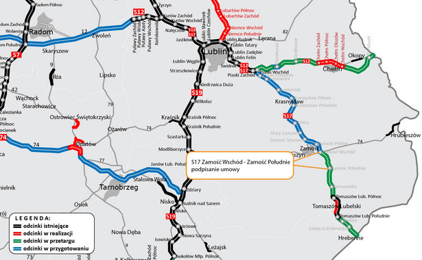 Droga ekspresowa S17 w okolicach Zamościa zyska kolejne odcinki. Wykonawca jednego z nich został wyłoniony, dwa pozostałe będą realizowane już niebawem