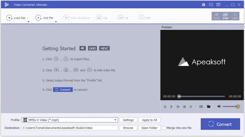 Główne okno programu do edycji i konwersji wideo - Apeaksoft Video Converter Ultimate