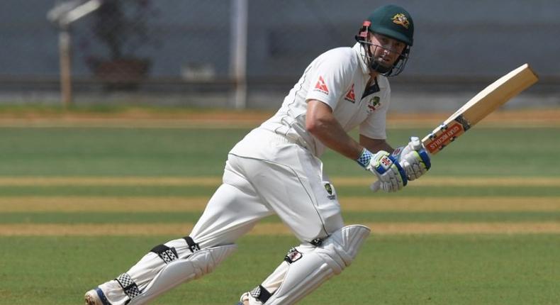 Australia's Shaun Marsh plays a shot plays a shot during the first day of three-day practice cricket match between India 'A' and Australia at The Brabourne Cricket Stadium in Mumbai on February 17, 2017