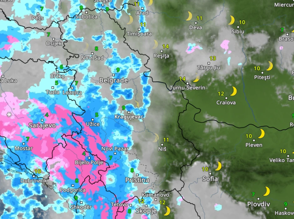 Kretanje padavina sutra u 22 časa