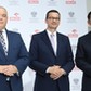 Wicepremier Jacek Sasin, premier Mateusz Morawiecki i prezes Orlenu Daniel Obajtek