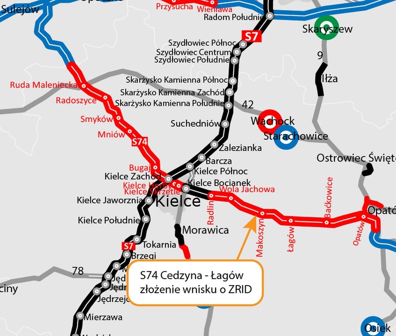 Wniosek o decyzję ZRID na realizację odcinka S74 Cedzyna – Łagów