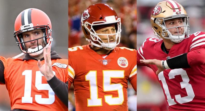 (Left) Joe Flacco, (Center) Patrick Mahomes, and (Right) Brock Purdy would each receive a bonus if they win the Super Bowl.Nick Cammett/Getty Images, AP Photo/Reed Hoffmann, AP Photo/Tony Avelar