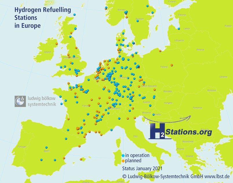 Stacje tankowania wodoru w Europie