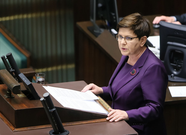 Premier Beata Szydło przemawia podczas obrad Sejmu