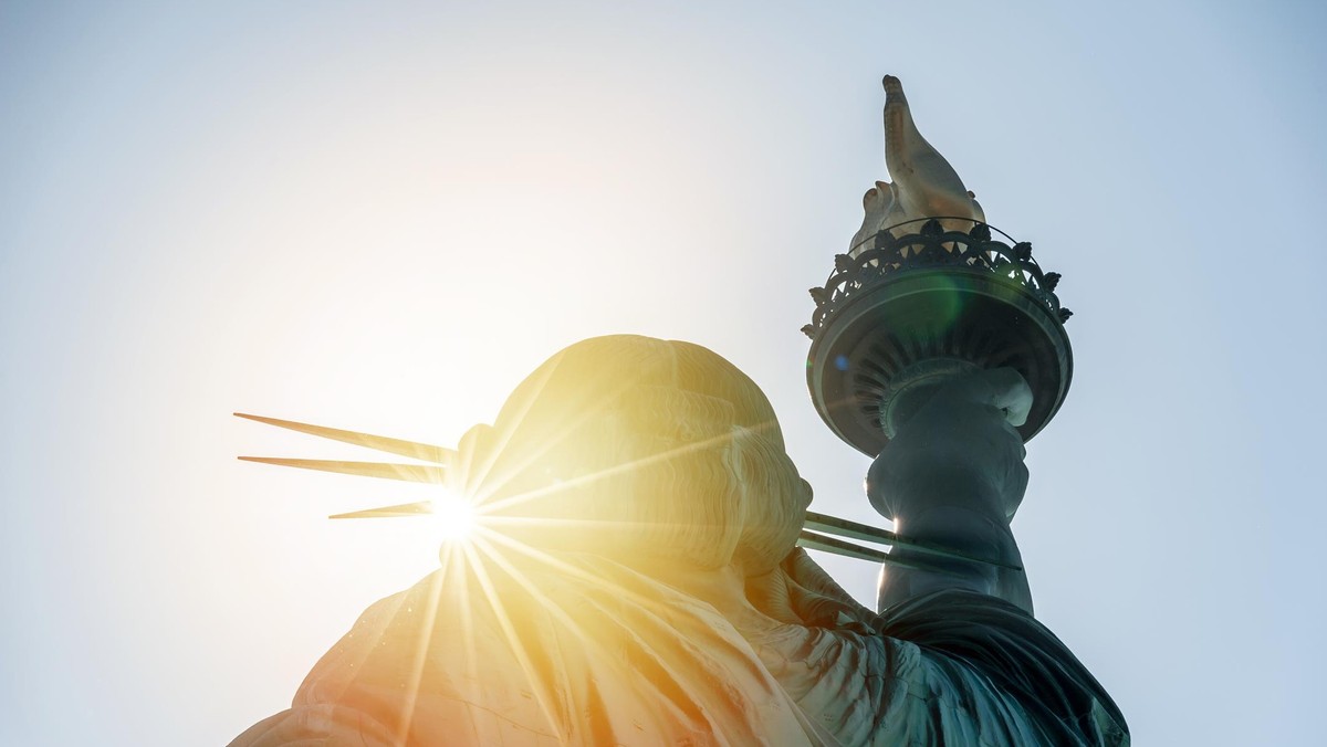 Statue of liberty at sunset