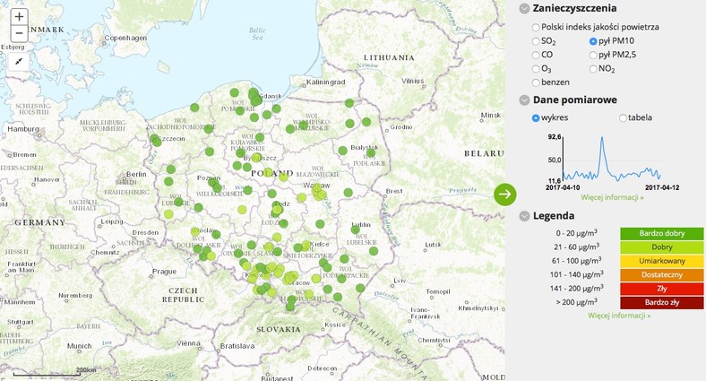 Stężenie pyłu PM10 - 2017-04-12 od godziny 04:00 do 05:00