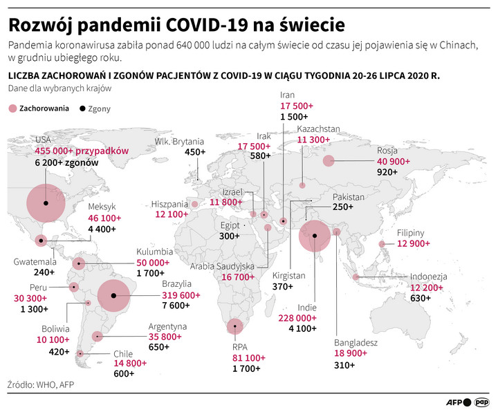 Rozwój pandemii COVID-19 na świecie [INFOGRAFIKA]