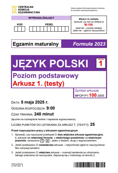 Matura 2025. Język polski - poziom podstawowy [ARKUSZE CKE]