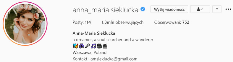 Anna Maria Sieklucka na Instagramie
