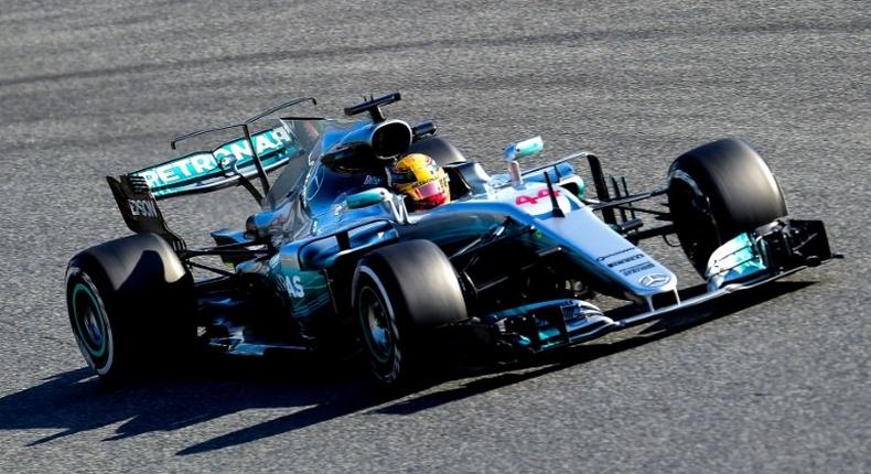 Mercedes AMG Petronas F1 Team's British driver Lewis Hamilton drives at the Circuit de Catalunya on February 27, 2017