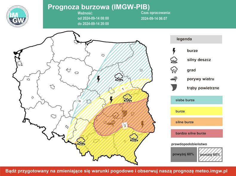 IMGW ostrzega przed gwałtownymi burzami i trąbami powietrznymi