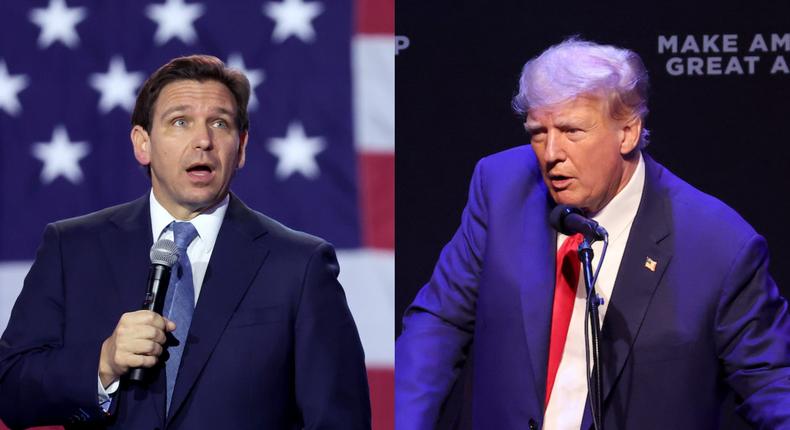 Florida Gov. Ron DeSantis and former President Donald Trump traded barbs as an indictment for Trump appeared imminent.Scott Olson/Getty Images
