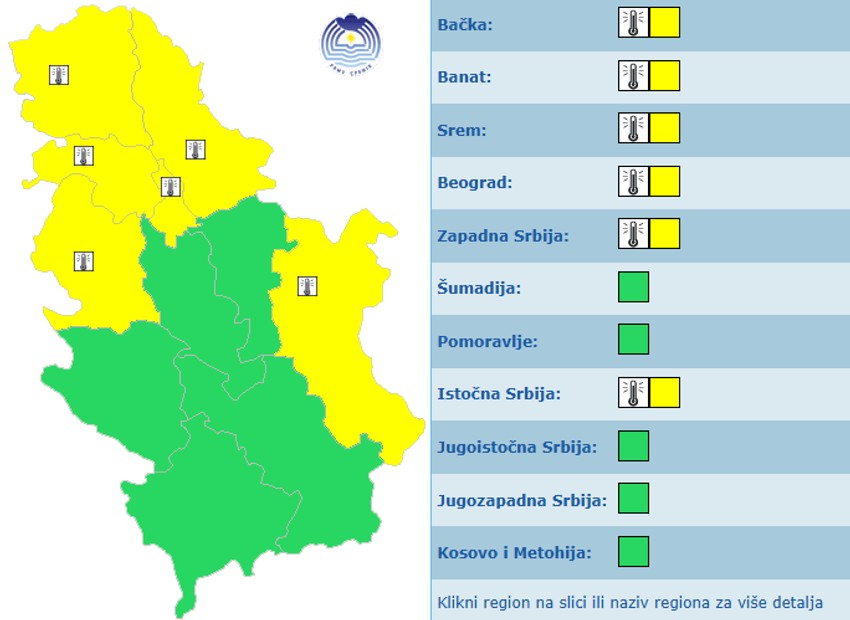 Meteoalarm za ponedeljak, 25. maj