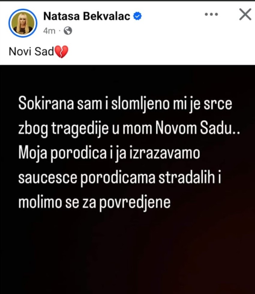Nataša Bekvalac o tragediji u Novom Sadu