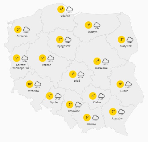 Prognoza maksymalnej temperatury w czwartek 24 grudnia