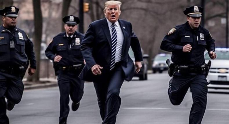 Cette image d'une arrestation fictive de l'ancien président américain Donald Trump a été générée par l'intelligence artificielle Midjourney. /DR