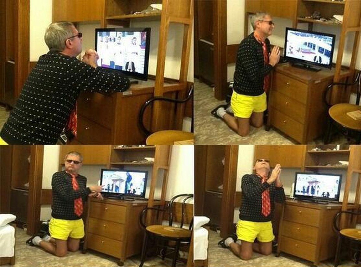 Poseł Marek Domaracki modli się do telewizora