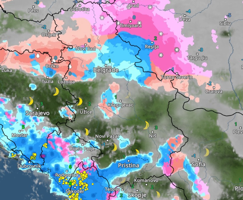 Kretanje padavina danas u 22 časa 
