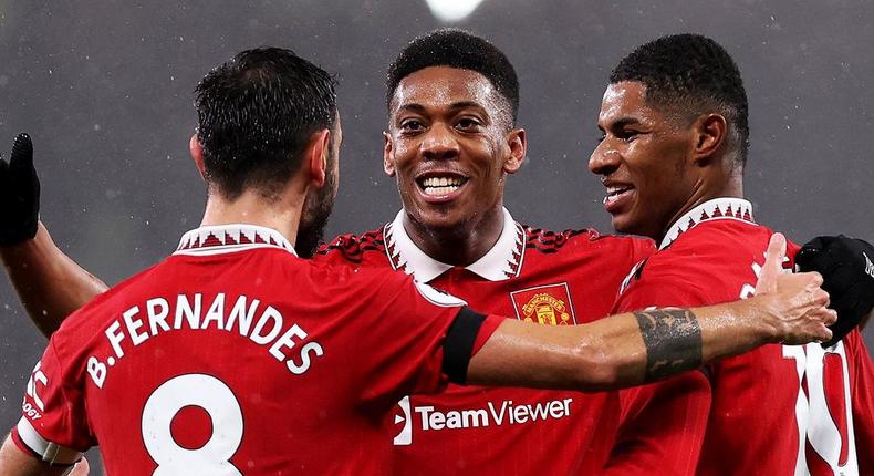 From left: Bruno Fernandes, Anthony Martial and Marcus Rashford