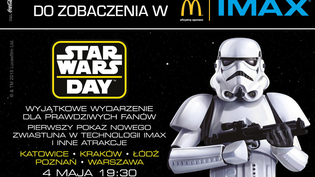 Star Wars Day to międzynarodowe święto fanów „Gwiezdnych wojen”, obchodzone co roku 4 maja — od "May the force (4th) be with you". Z tej okazji fani sagi Star Wars w Polsce będą mogli wziąć udział w wyjątkowych wydarzeniach w kinach IMAX w Katowicach, Krakowie, Łodzi, Poznaniu i Warszawie.