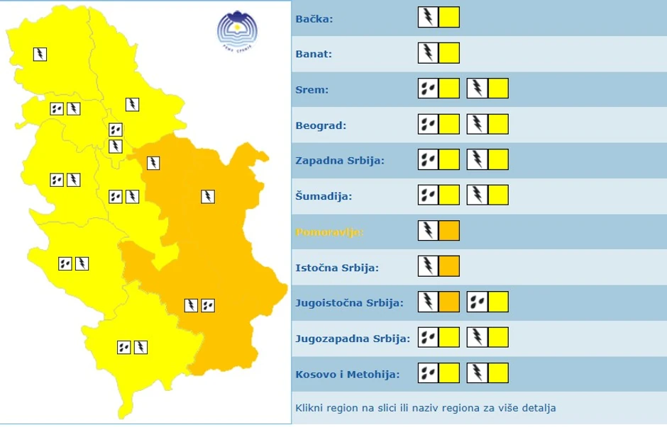 Meteoalarm za četvrtak