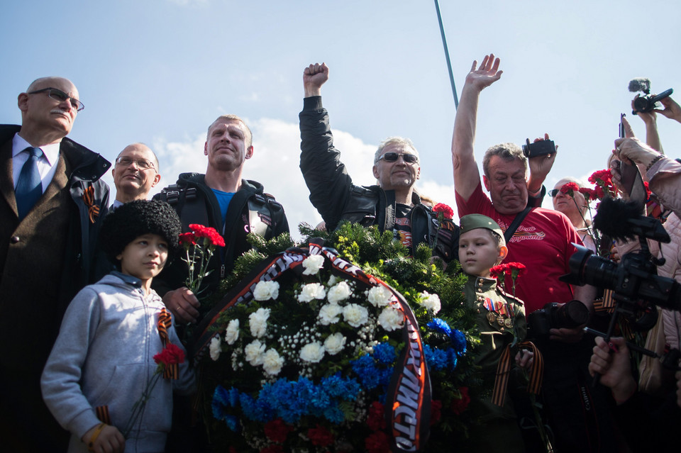 SLOVAKIA NIGHT WOLVES (Members of the Night Wolves visits the WWII memorial to Soviet soldiers Slavin)