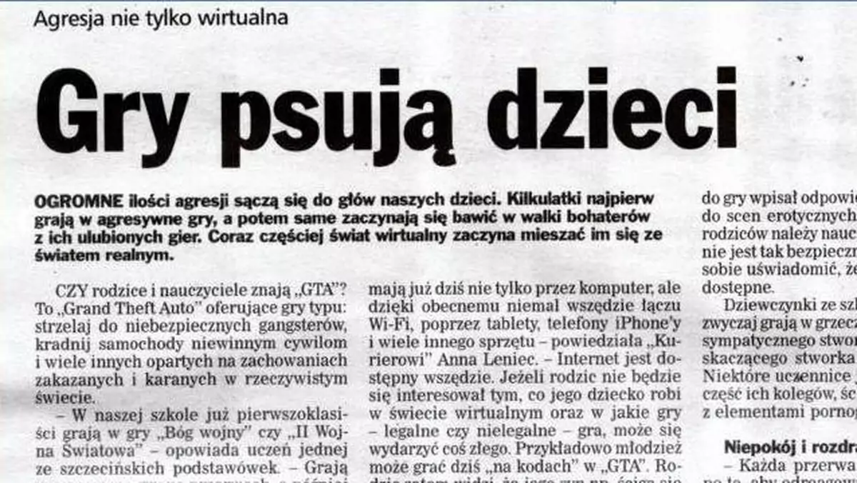 Gry psują dzieci - Kurier Szczeciński 11.01.2013