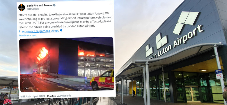 Strażacy walczą z pożarem na lotnisku w Luton. "Szybkość, z jaką rozprzestrzeniał się ogień, była niesamowita"