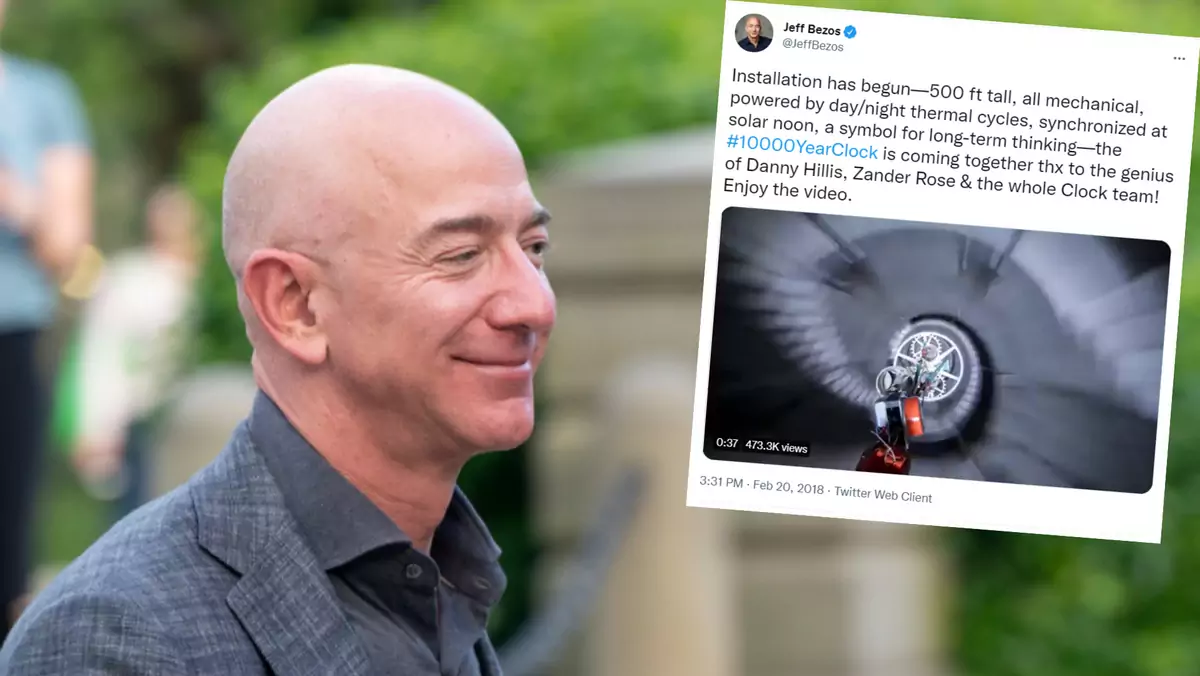 Jeff Bezos o rozpoczęciu budowy zegara w Teksasie poinformował na Twitterze (Fot. TT/Jeff Bezos)