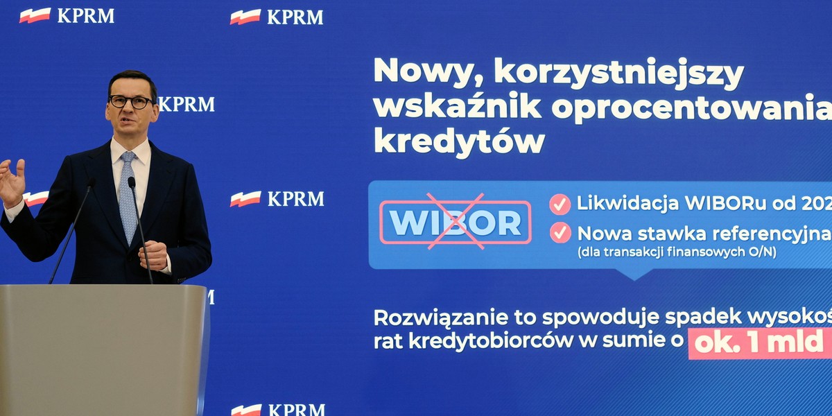 Konferencja premiera Mateusza Morawieckiego w kwietniu 2022 r. poświęcona m.in. reformie WIBOR