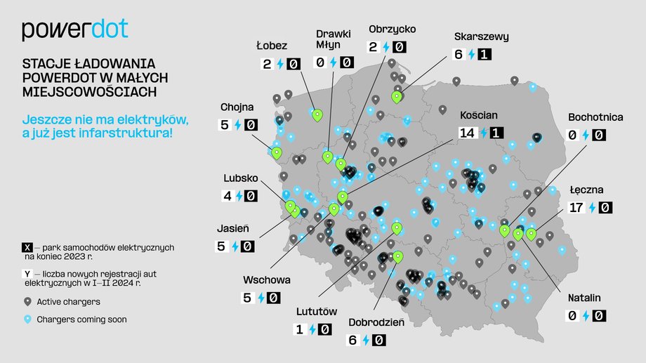 Mapa stacji w gminach wiejskich.