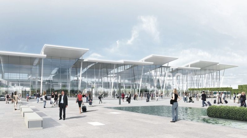 Nowy terminal we Wrocławiu. Widok od strony podjazdu. Wizualizacja pochodzi z materiałów prasowych Portu Lotniczego Wrocław