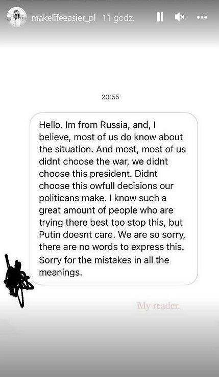 Wiadomość wysłana do Kasi Tusk przez Rosjankę