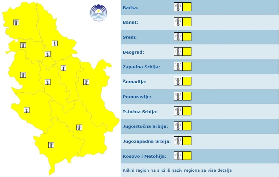 Meteoalarm za subotu - prvi stepen upozorenja na ekstremno visoke temperature