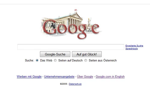Na polskiej witrynie Google możemy przeszukiwać cały internet lub strony po polsku. Na Google.at istnieją trzy wybory wyszukiwania: cały internet, strony z Niemiec lub tylko strony austriackie