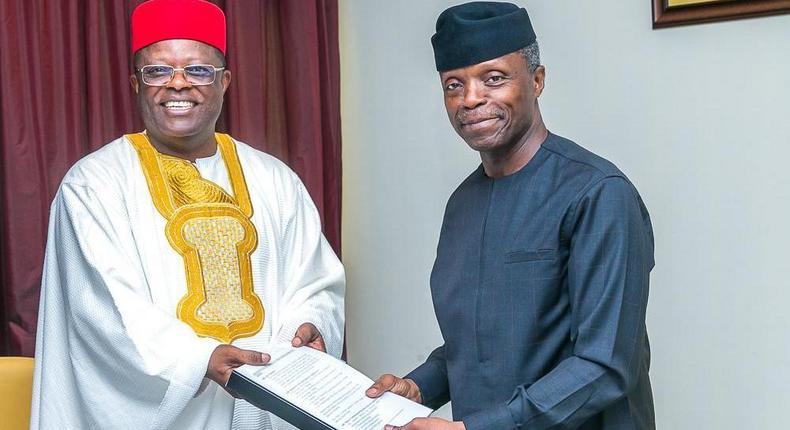 Vice President Yemi Osinbajo (R) and Ebonyi state governor, Dave Umahi (L) [Nairaland Forum]