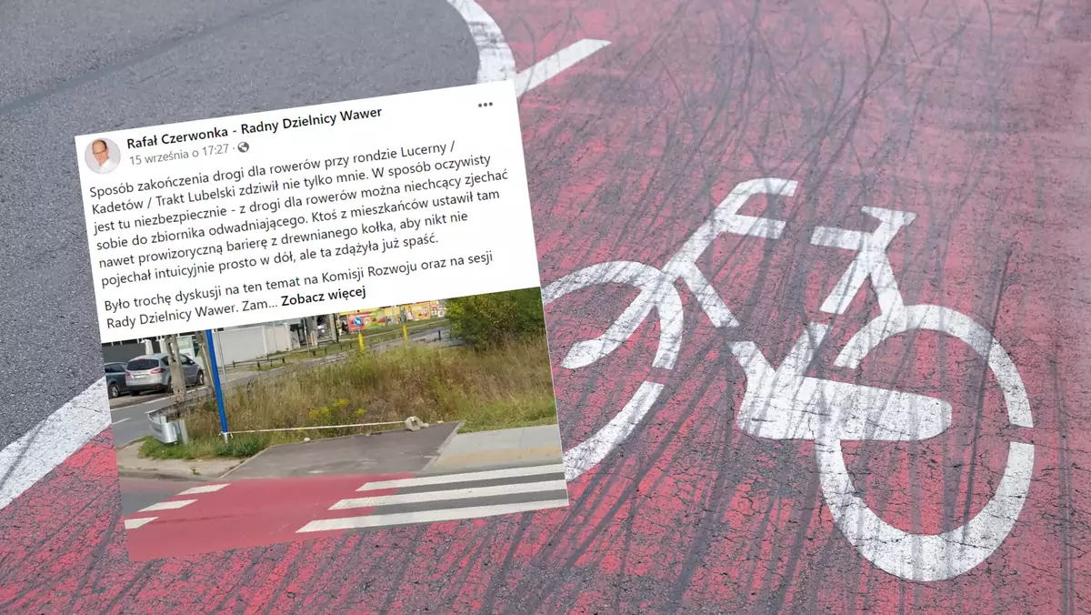 Ścieżka rowerowa kończy się rowem. "Zgodnie z przepisami" (Screen: Facebook/czerwonkarafal)