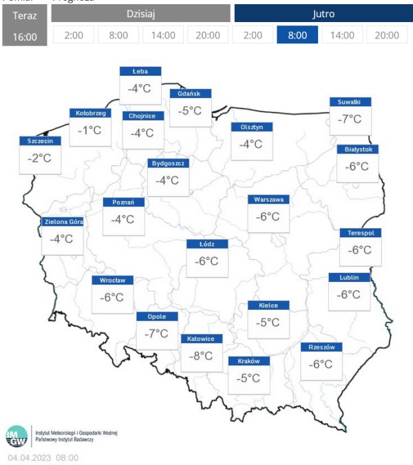 Temperatura odczuwalna. 4 kwietnia godz. 8