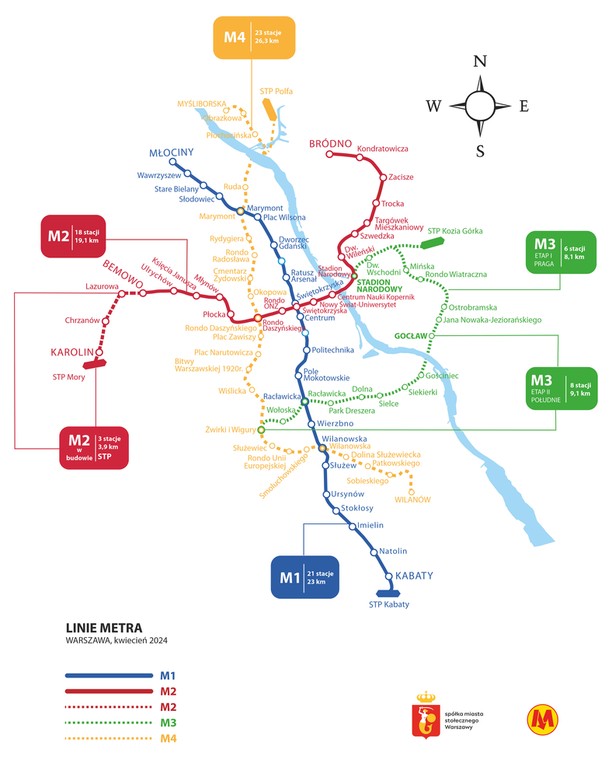 Aktualny i planowany przebieg linii metra w Warszawie (fot. Metro Warszawskie)
