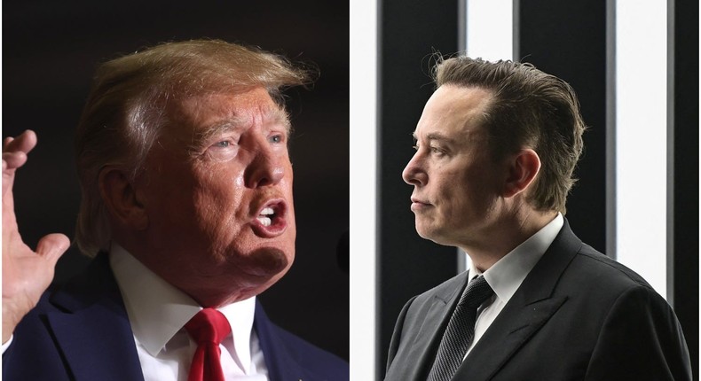 Former President Donald Trump, left, and Tesla CEO Elon Musk, right.