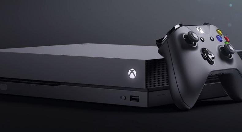 This is the Xbox One X, Microsoft's upcoming iteration of the Xbox One. It's capable of playing games in 4K, and powering movies in 4K UHD.