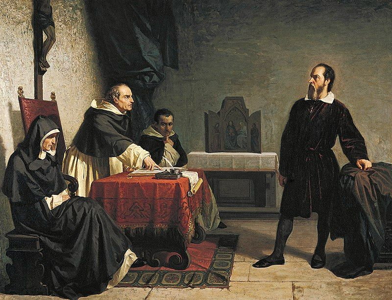 Galileusz przed rzymską inkwizycją – obraz autorstwa Cristiano Banti (domena publiczna)