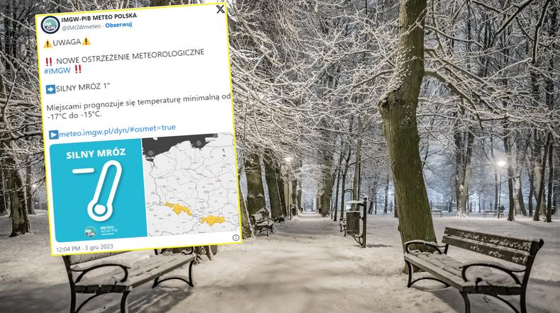 W nocy zima znów zaatakuje. IMGW ostrzega przed siarczystym mrozem (mapa: Twitter.com/IMGW)