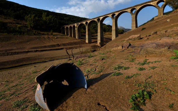 A view of the partially empty Barrios de Luna reservoir, that is at 9.1 percent of its capacity acco